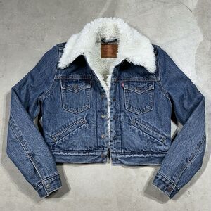 Levis Sherpa Lined Denim Trucker Jean Jacket Womens XS Blue Cropped